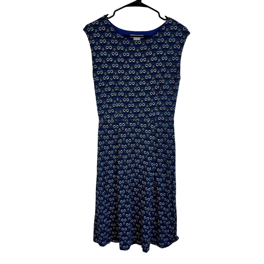 Boden Marina Jersey Size 10 Blue Green Sleeveless Floral Midi Dress WW20